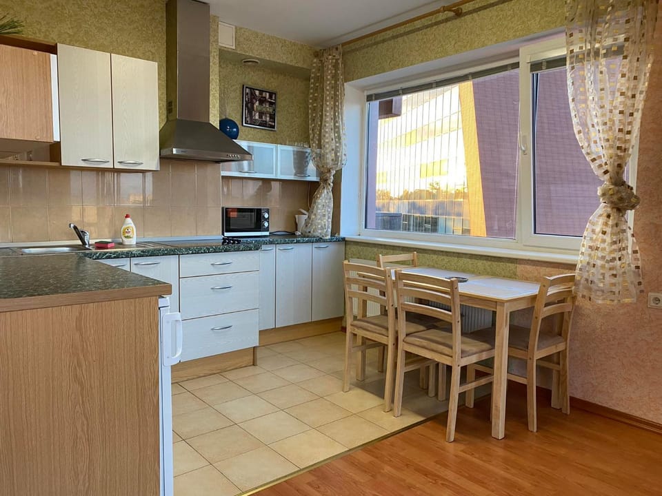 Kitchen or kitchenette, stove