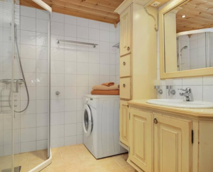 Shower, Bathroom, towels, washing machine