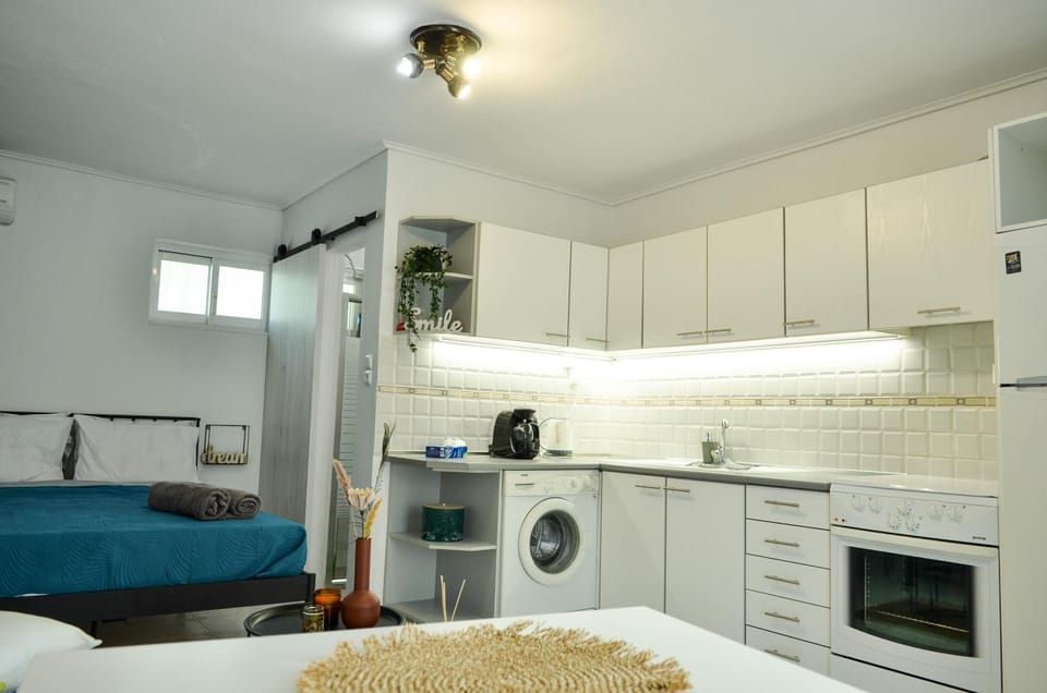 Kitchen or kitchenette, Living room, Seating area, pet friendly, stove, washing machine