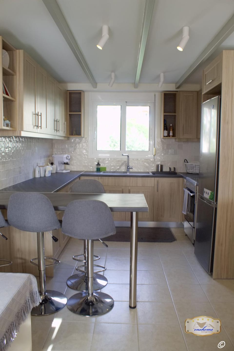 Kitchen or kitchenette, stove
