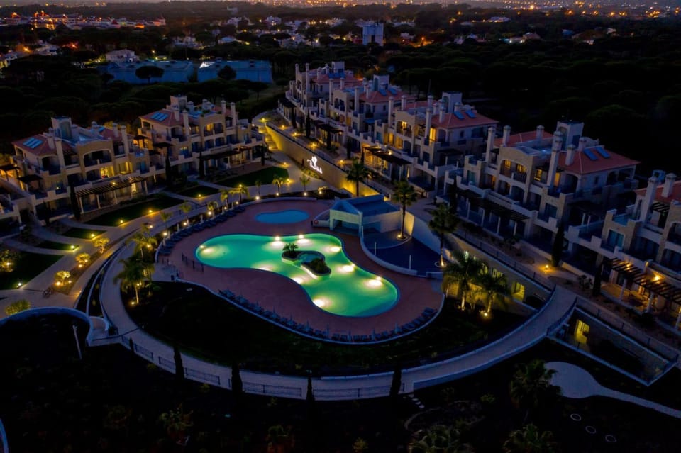 Property building, Night, Bird's eye view, Pool view, Swimming pool