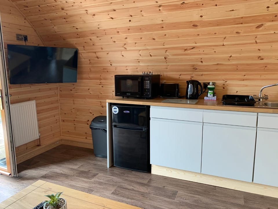 Kitchen or kitchenette, microwave