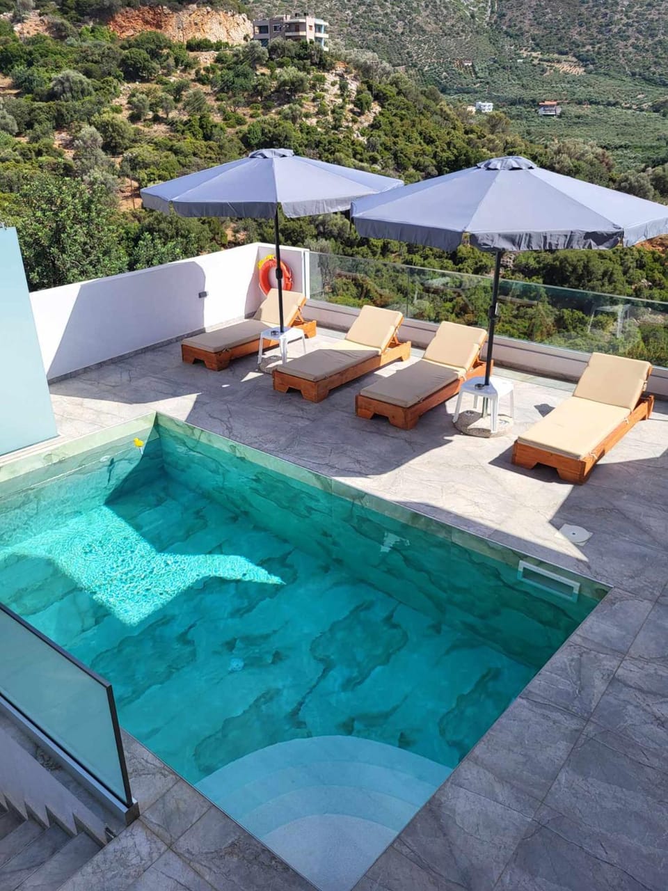 Patio, Day, Natural landscape, Mountain view, Pool view, Swimming pool, sunbed