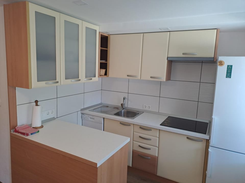 Kitchen or kitchenette, dishwasher, stove