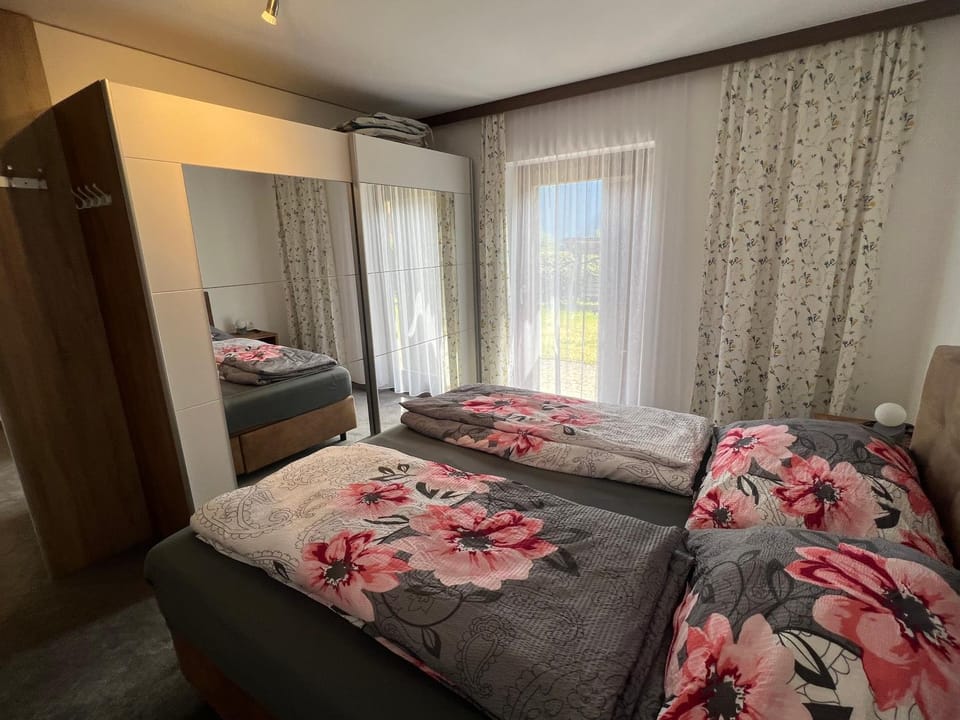 Bed, wardrobe