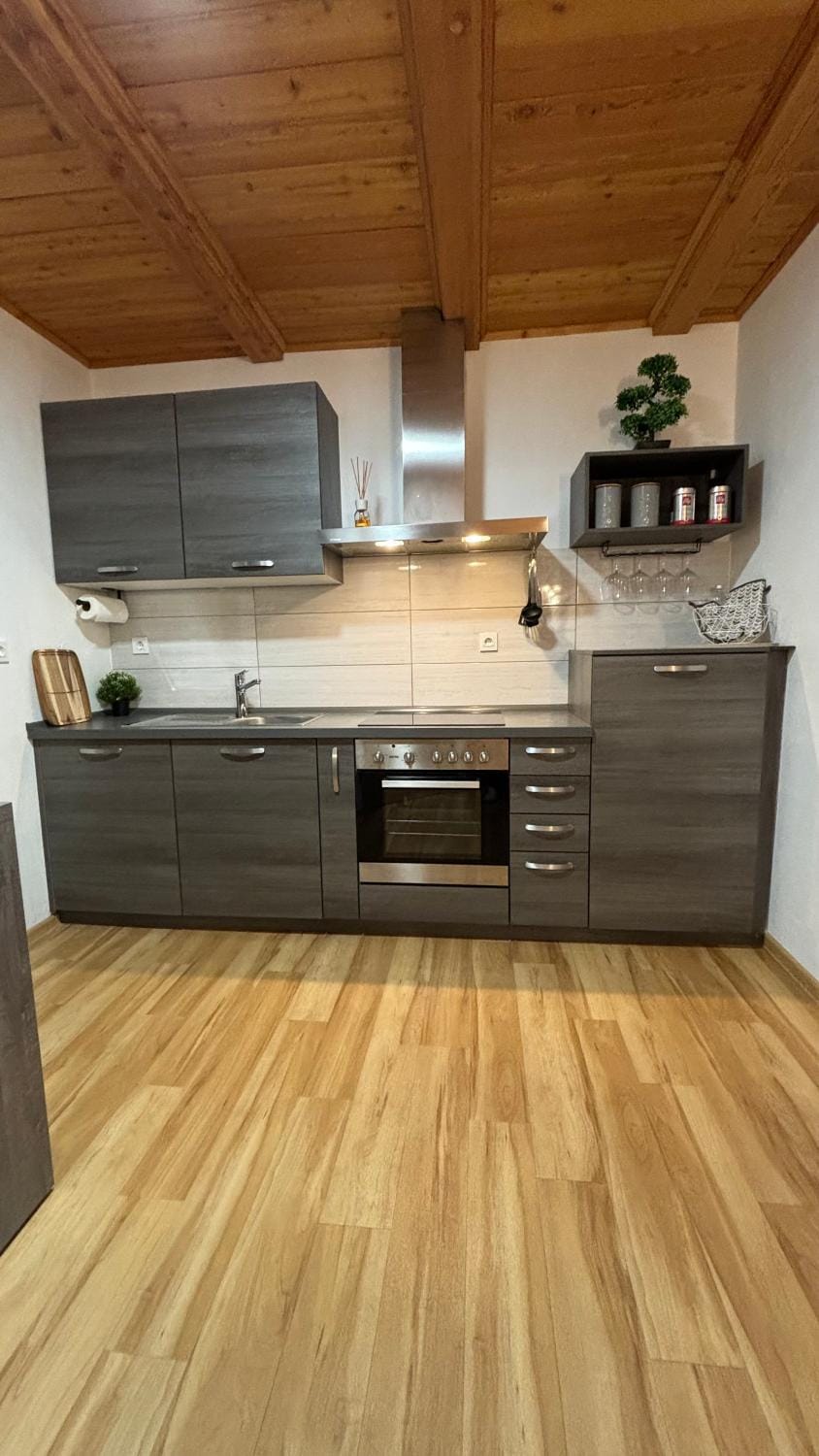 Kitchen or kitchenette, stove