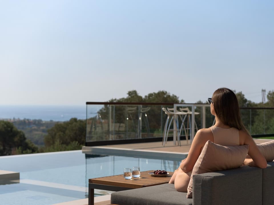 People, Natural landscape, View (from property/room), Balcony/Terrace, Pool view, Sea view, Swimming pool, sunbed
