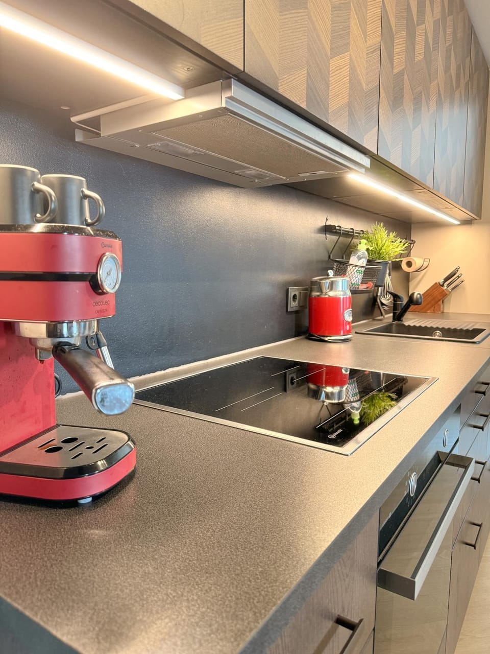 Kitchen or kitchenette, stove