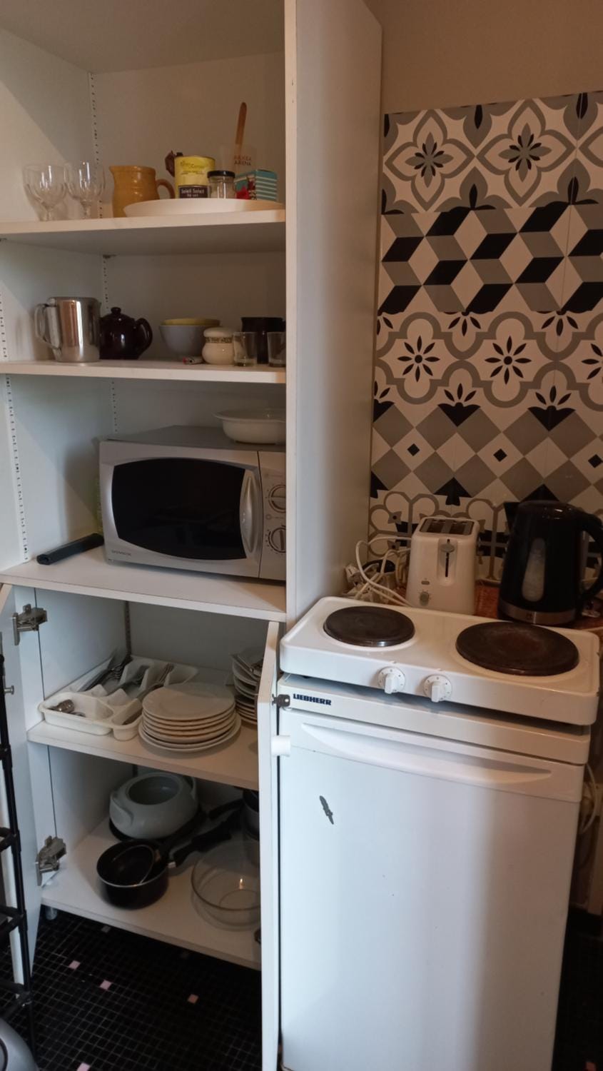 Coffee/tea facilities, Kitchen or kitchenette, stove, toaster