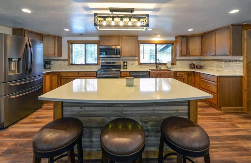 Kitchen or kitchenette, furniture, microwave, oven, stove