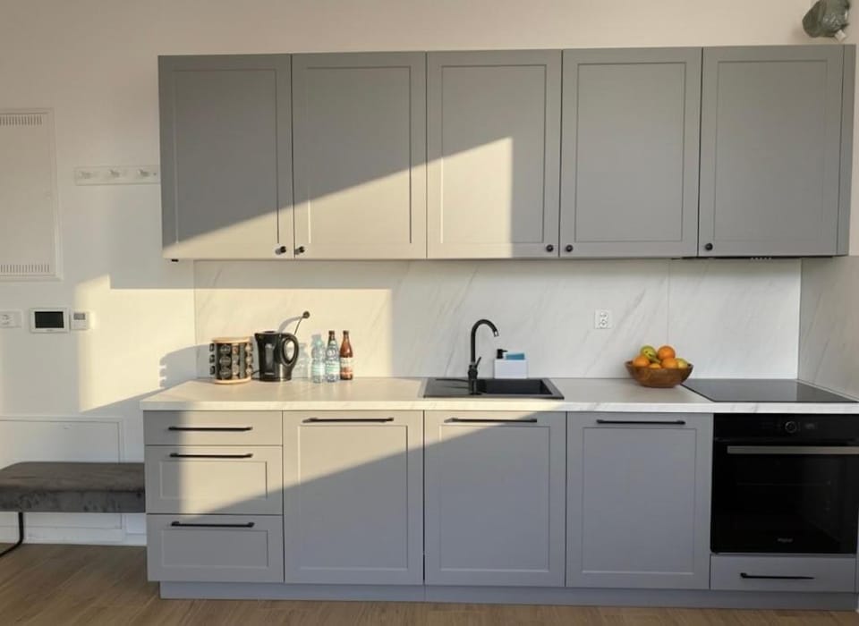 Kitchen or kitchenette, stove