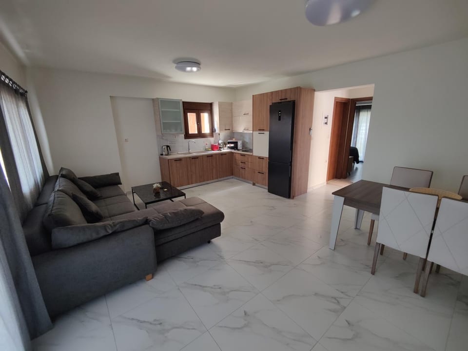 Kitchen or kitchenette, Living room, Seating area, Dining area