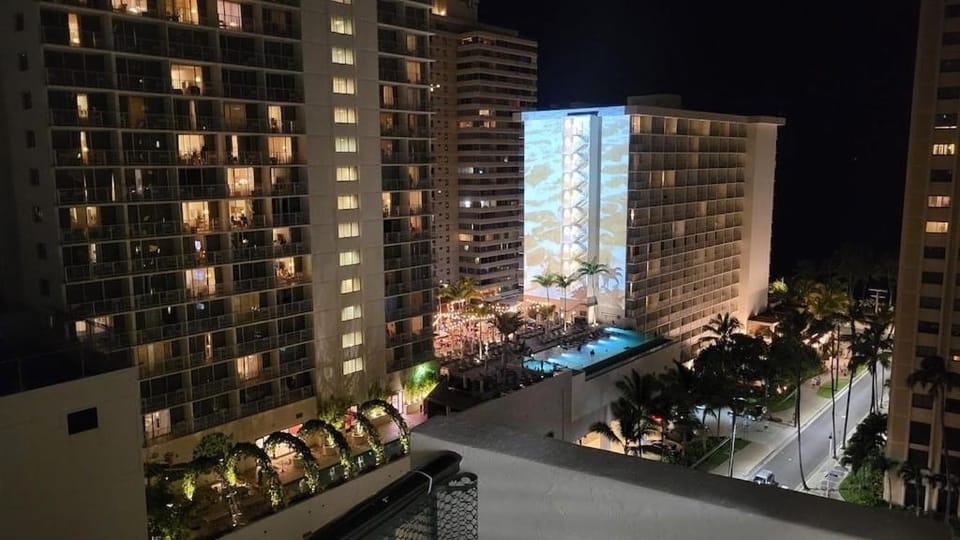 Night, City view, Pool view
