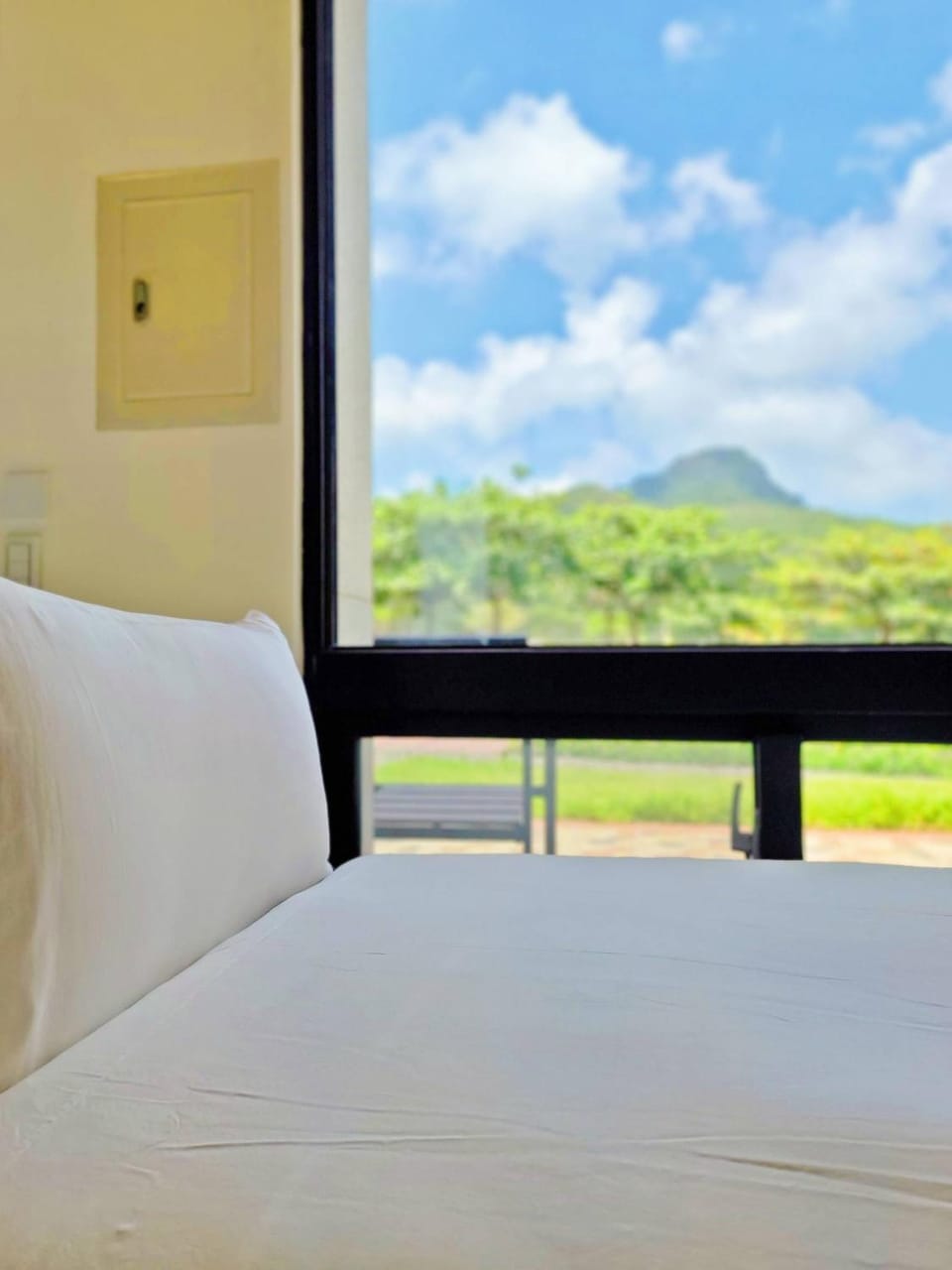Bed, Natural landscape, Bedroom, Mountain view