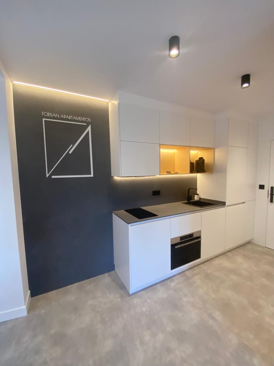 Kitchen or kitchenette, stove