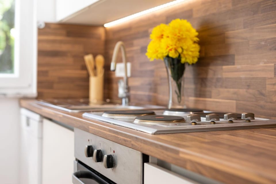 Kitchen or kitchenette, stove