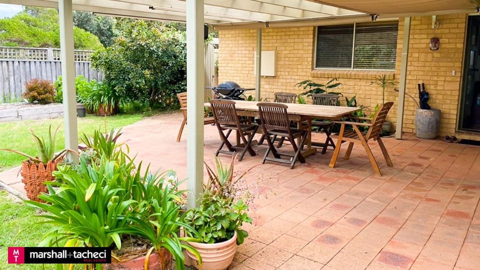 Property building, Patio, Dining area, Garden view