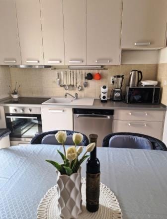 Kitchen or kitchenette, stove