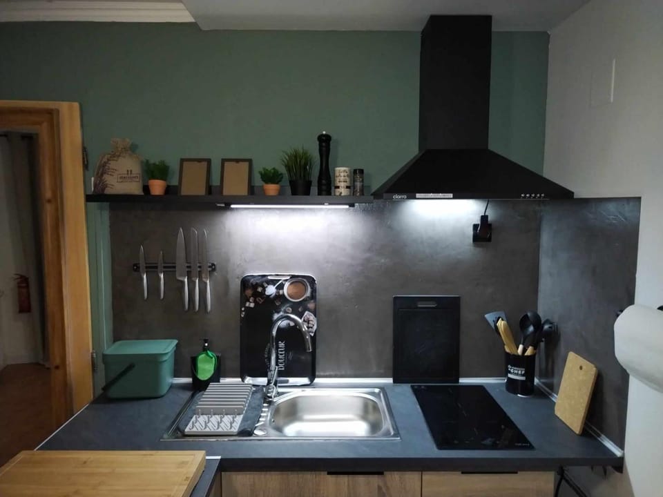 Kitchen or kitchenette, stove