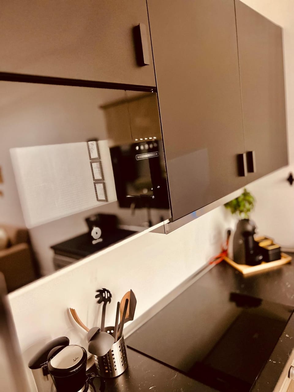 Kitchen or kitchenette, stove