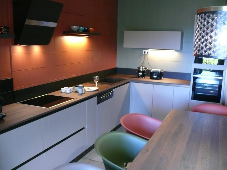 Kitchen or kitchenette, stove