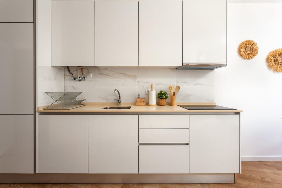 Kitchen or kitchenette, stove