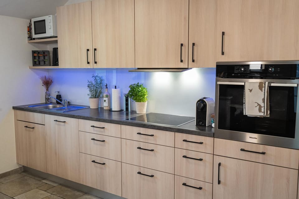 Kitchen or kitchenette, dishwasher, oven, stove