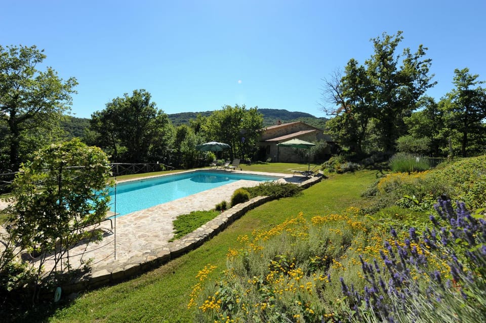 Spring, Day, Natural landscape, Garden, Garden, Garden view, Mountain view, Pool view, Swimming pool, sunbed