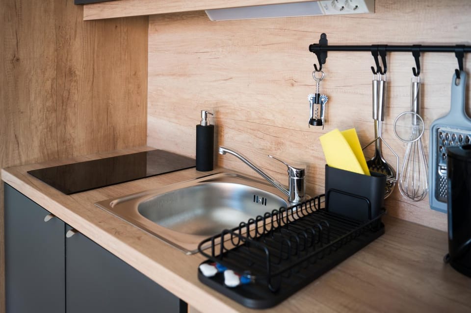 Kitchen or kitchenette, stove