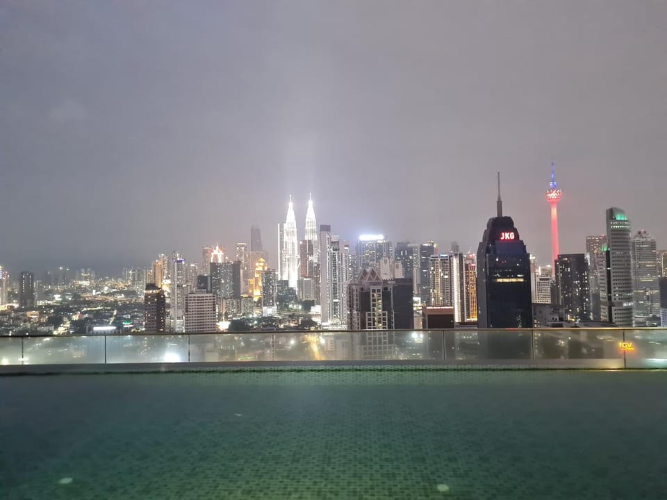 Night, City view, Swimming pool