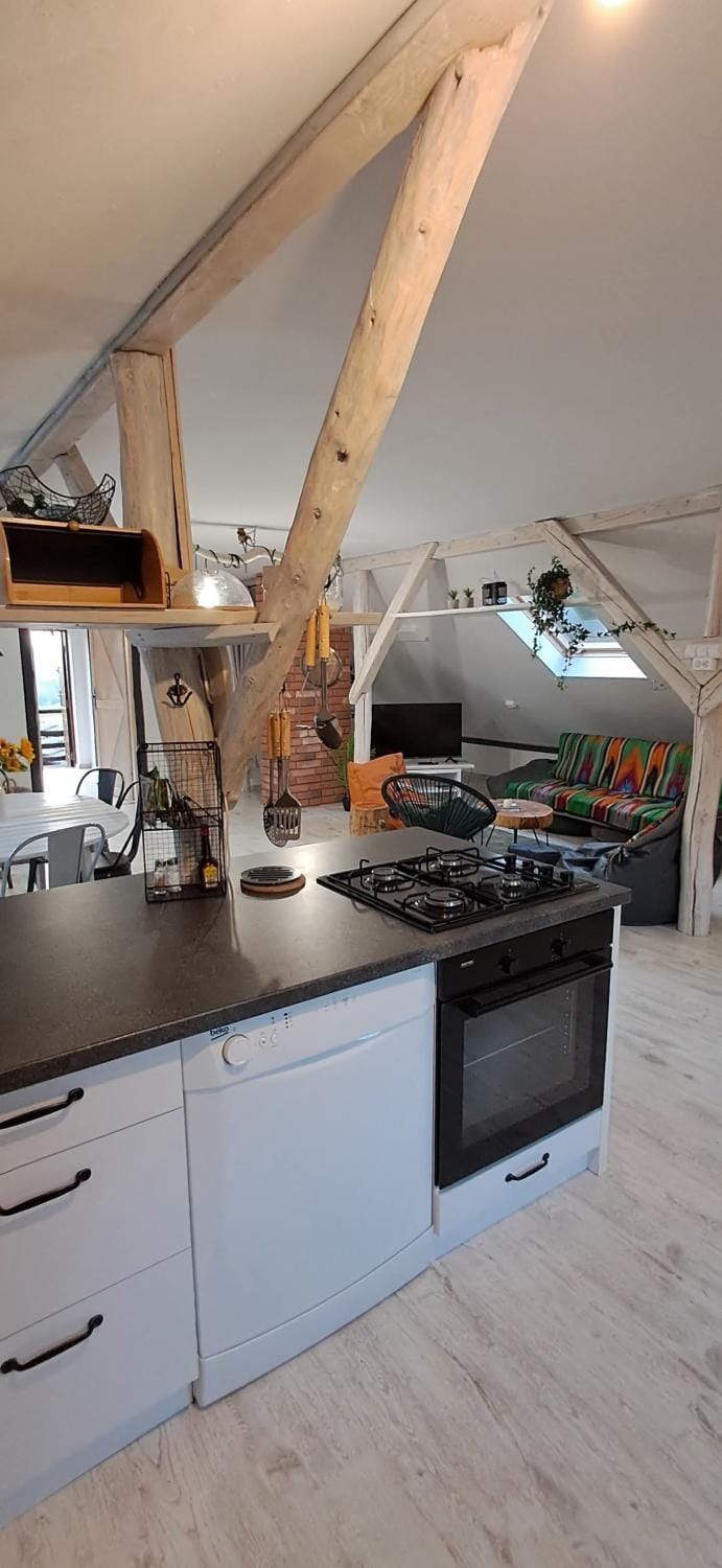 Kitchen or kitchenette, stove