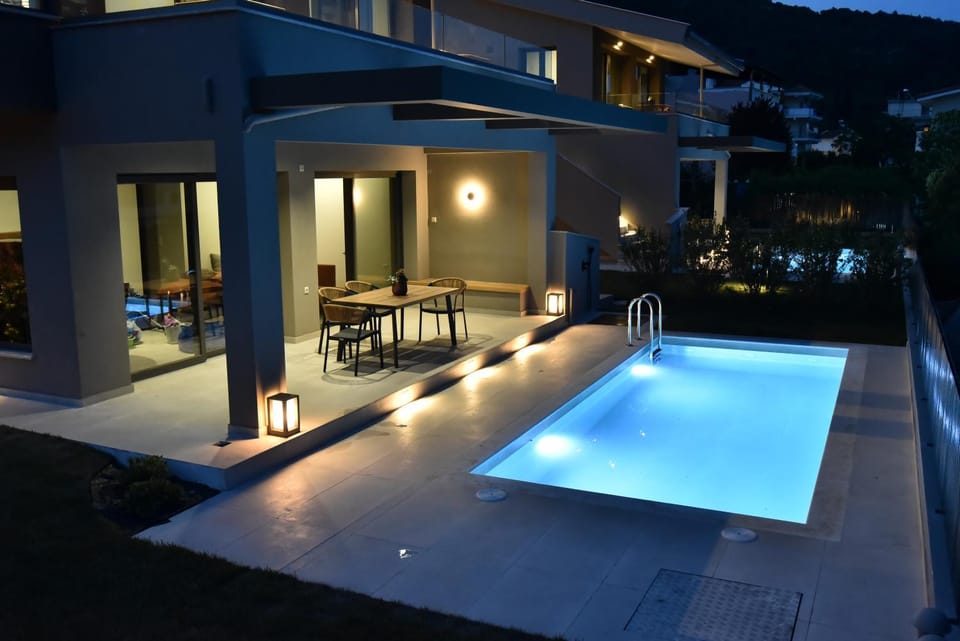 Patio, Night, Pool view, Swimming pool