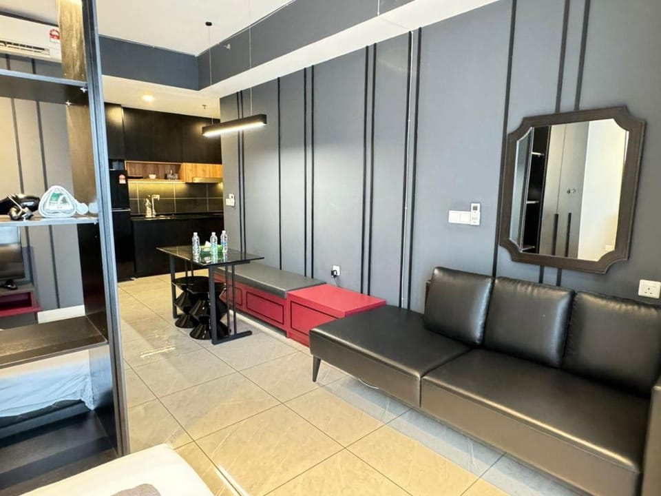 Kitchen or kitchenette, Living room, Seating area, wardrobe, air conditioner