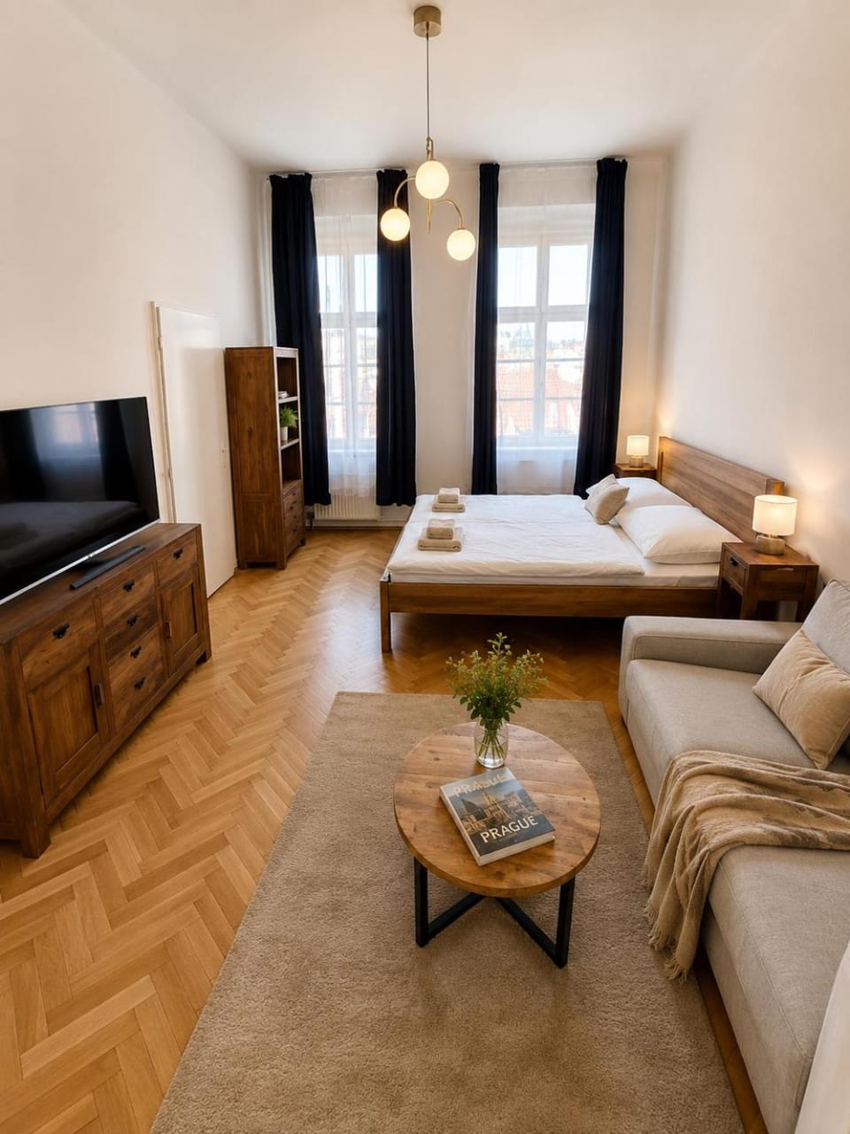 Bed, Seating area, Bedroom