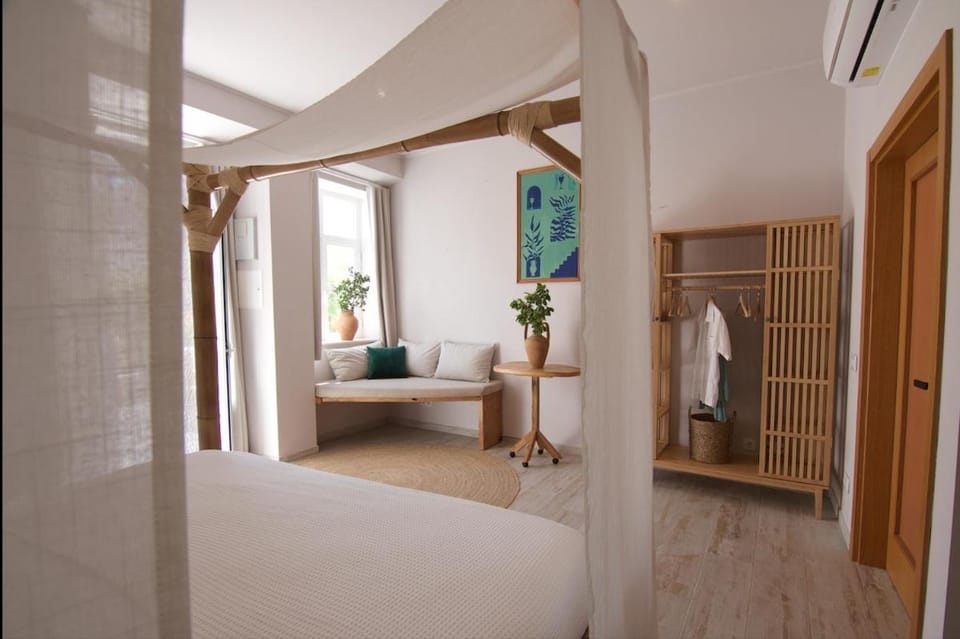 Bed, wardrobe