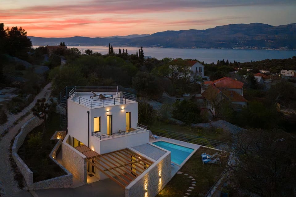 Property building, Natural landscape, Swimming pool, Sunset