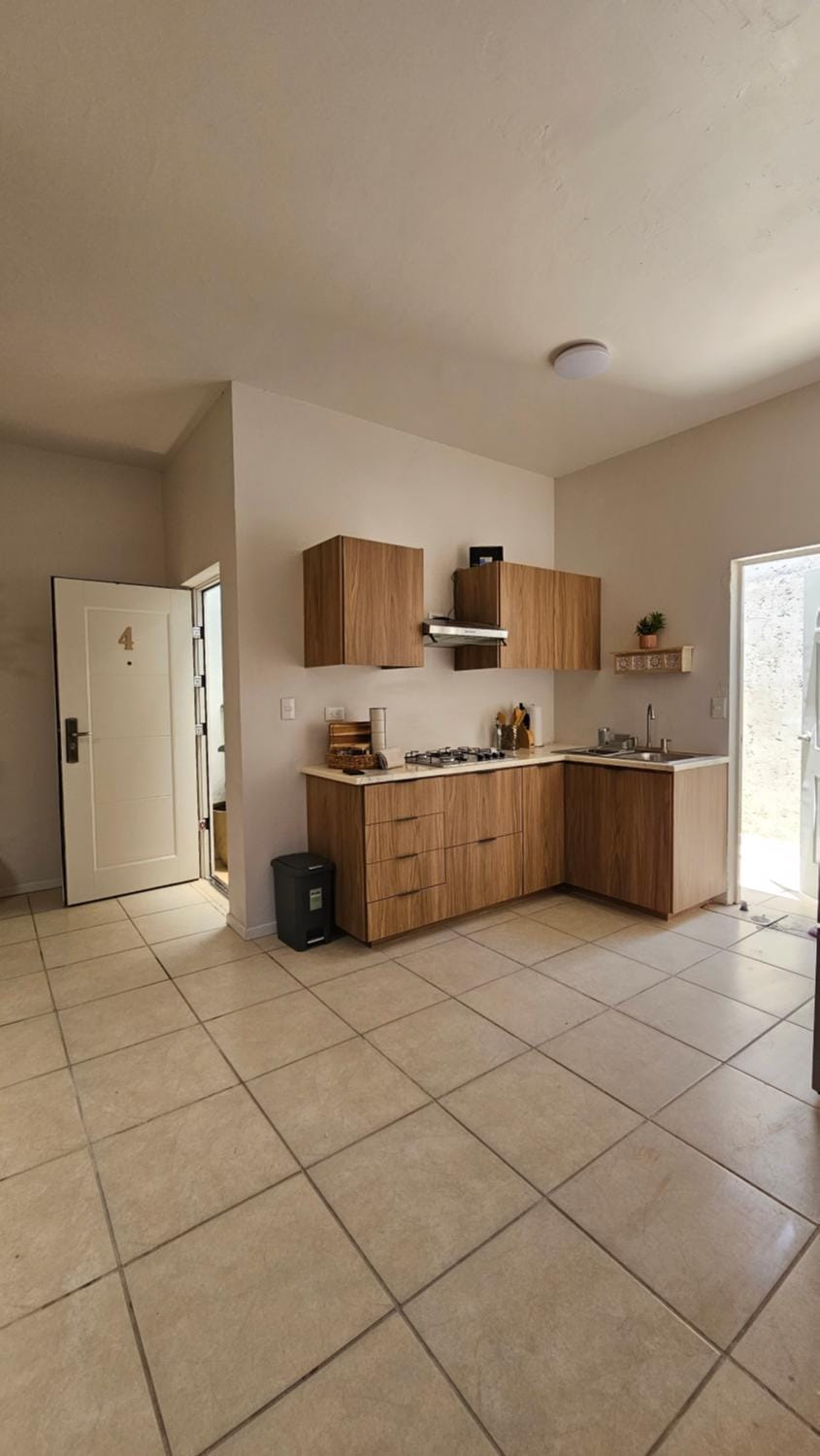 Kitchen or kitchenette, stove