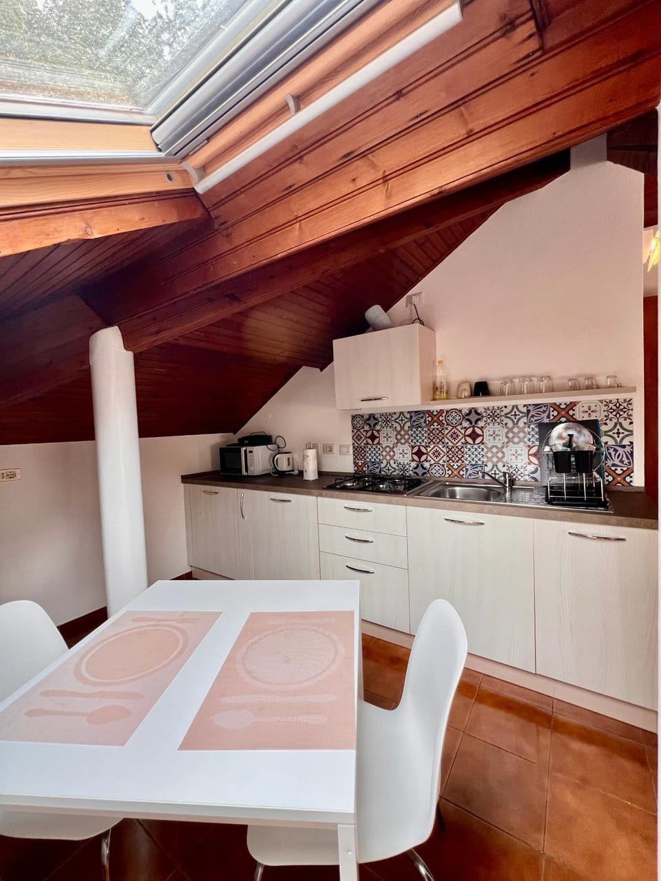 Dining area, stove, air conditioner