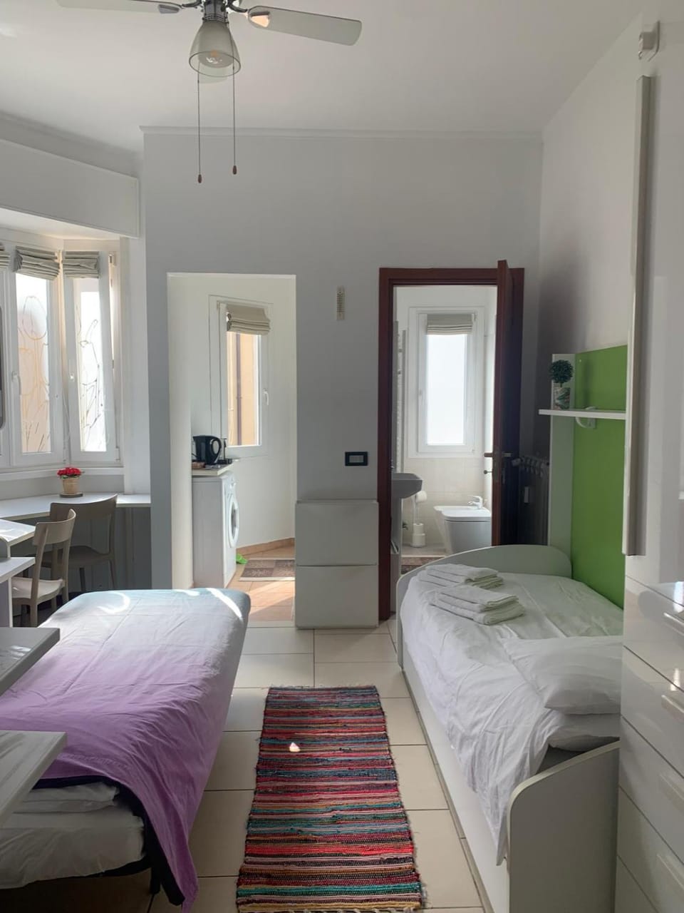 Bed, Photo of the whole room, Bedroom, fireplace, towels, wardrobe