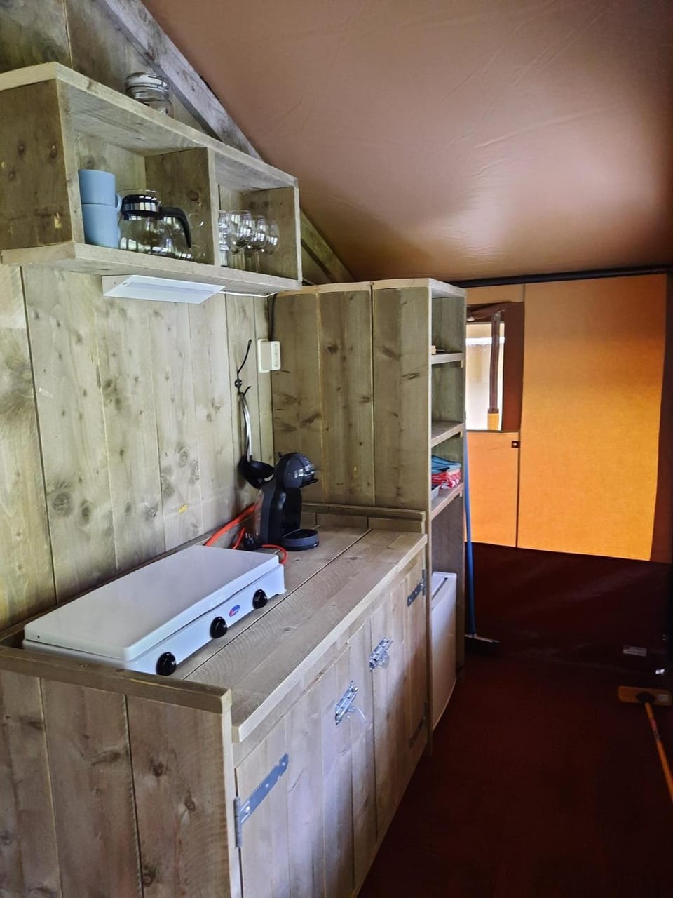 Kitchen or kitchenette, stove