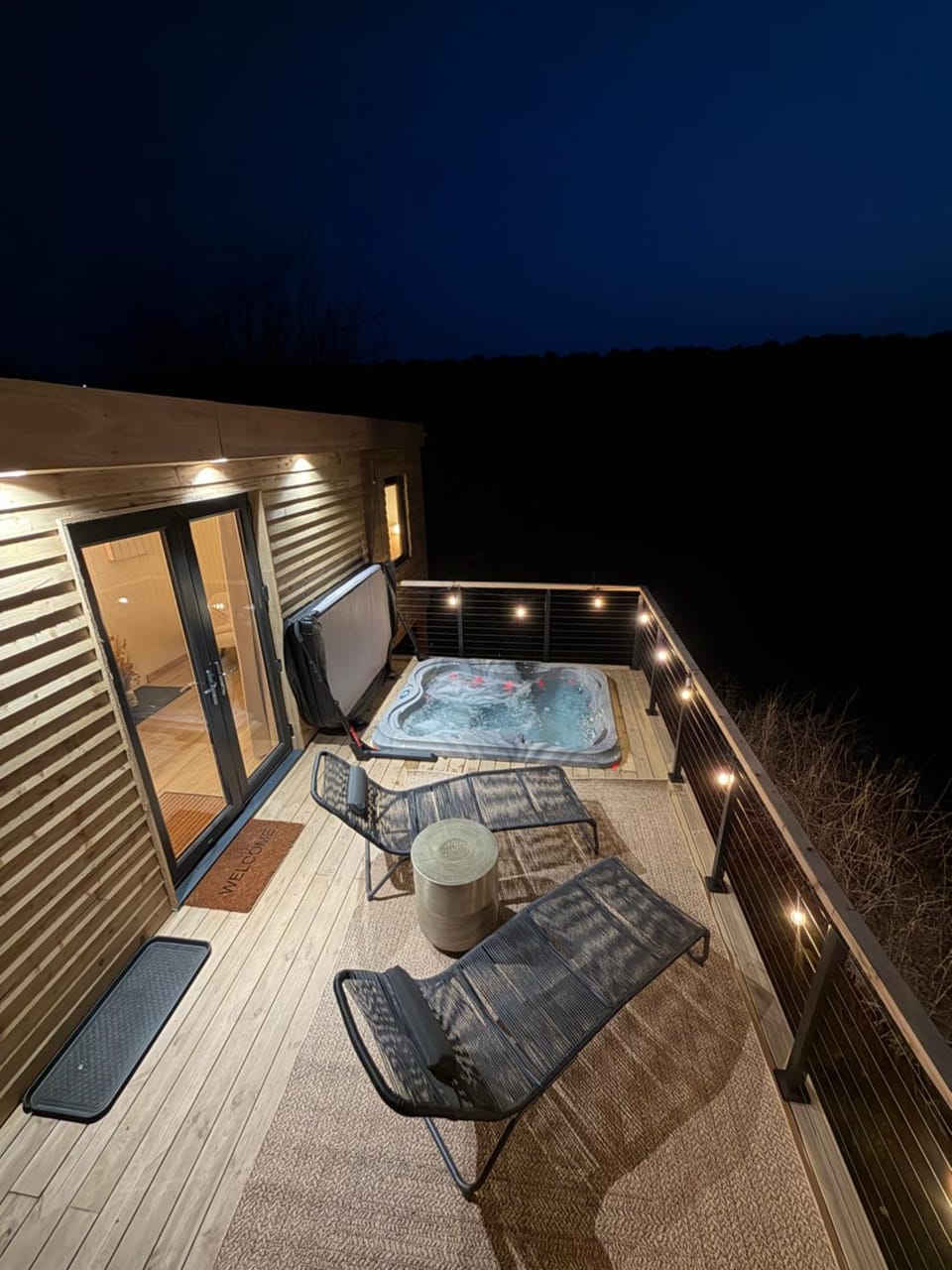 Patio, Night, Natural landscape, Hot Tub, sunbed