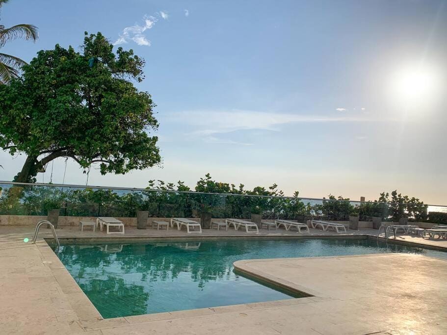 Natural landscape, Pool view, Swimming pool, sunbed