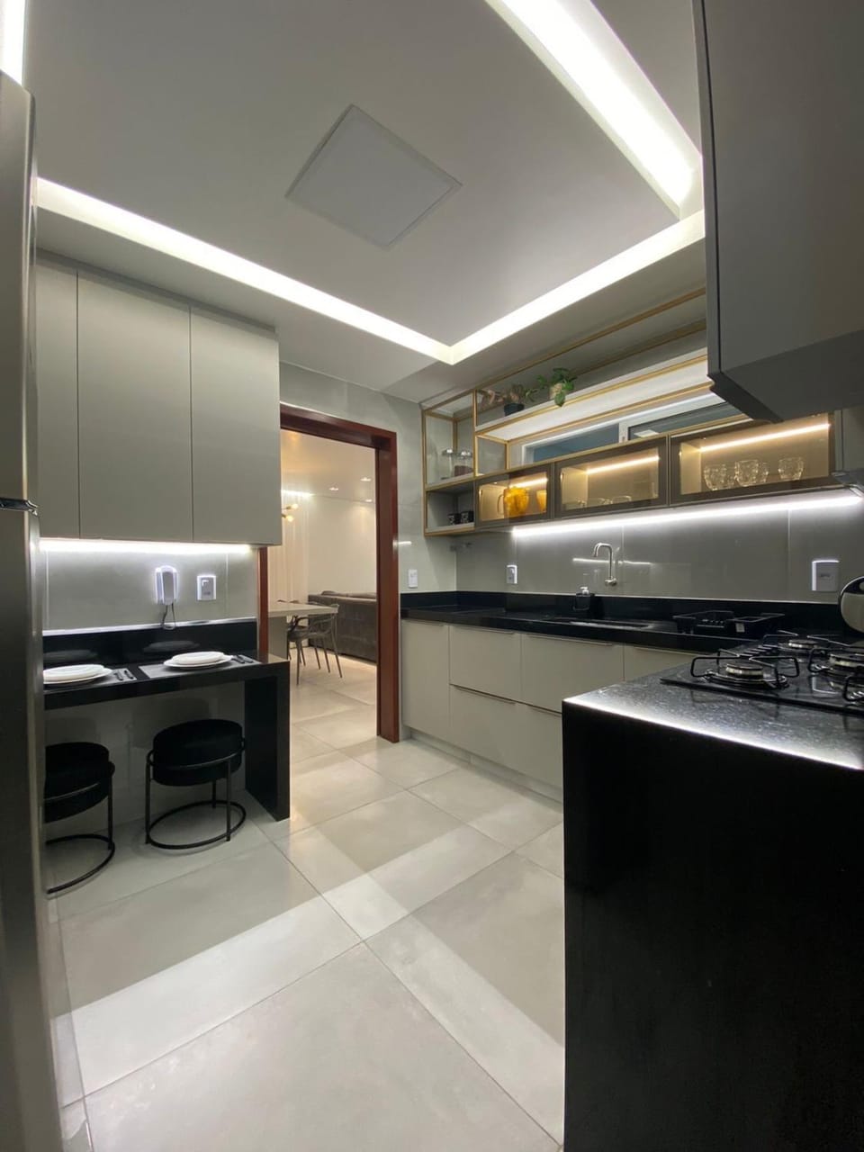 Kitchen or kitchenette, stove