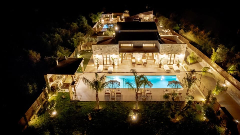 Property building, Night, Bird's eye view, Pool view, Swimming pool