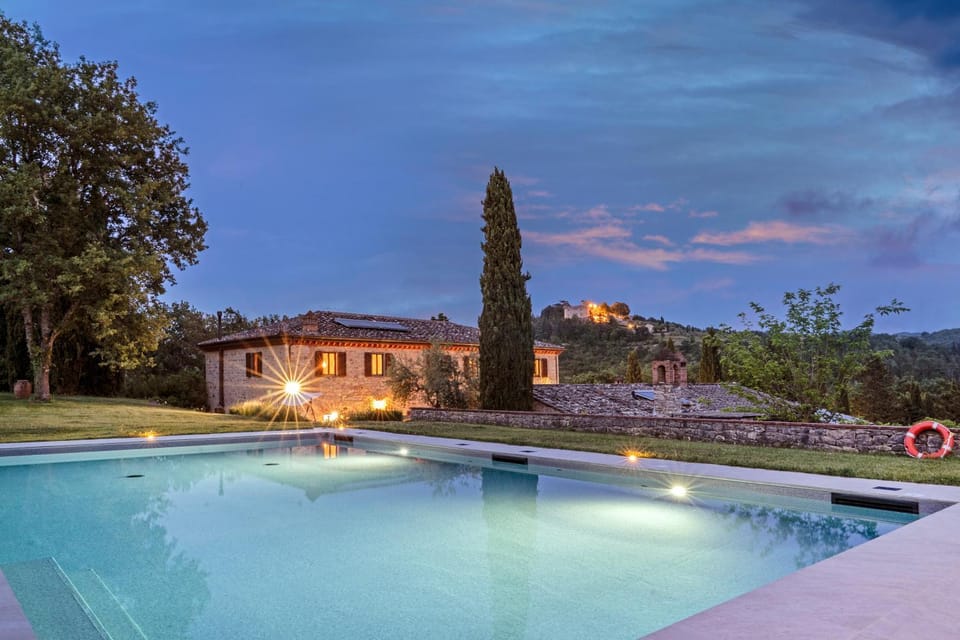 Property building, Night, Natural landscape, Pool view, Swimming pool