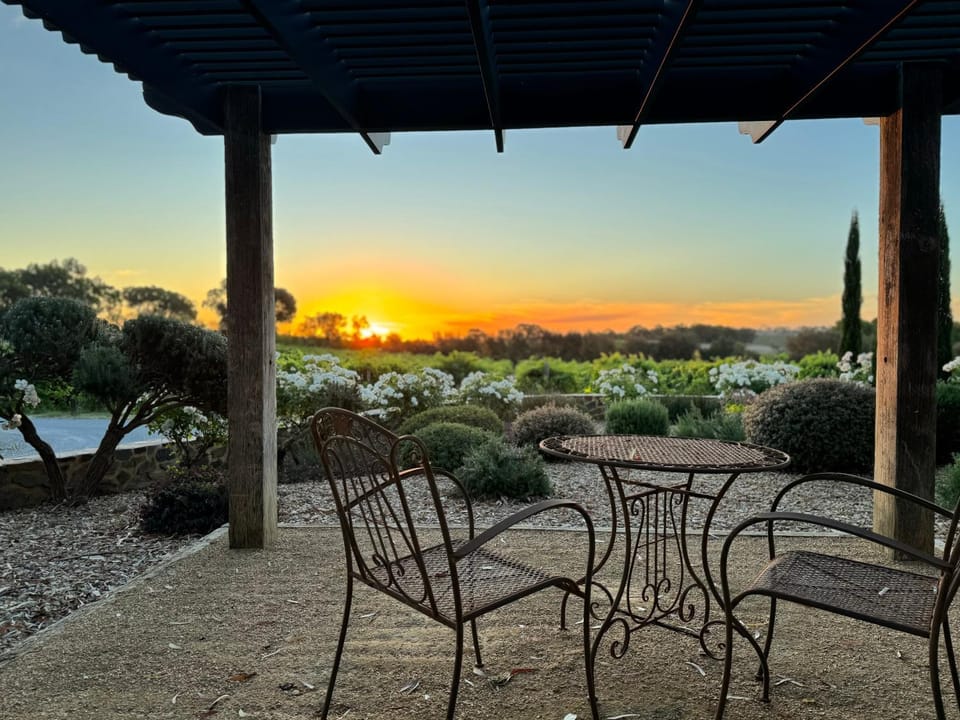 Property building, Patio, Natural landscape, Garden, Garden view, Sunset
