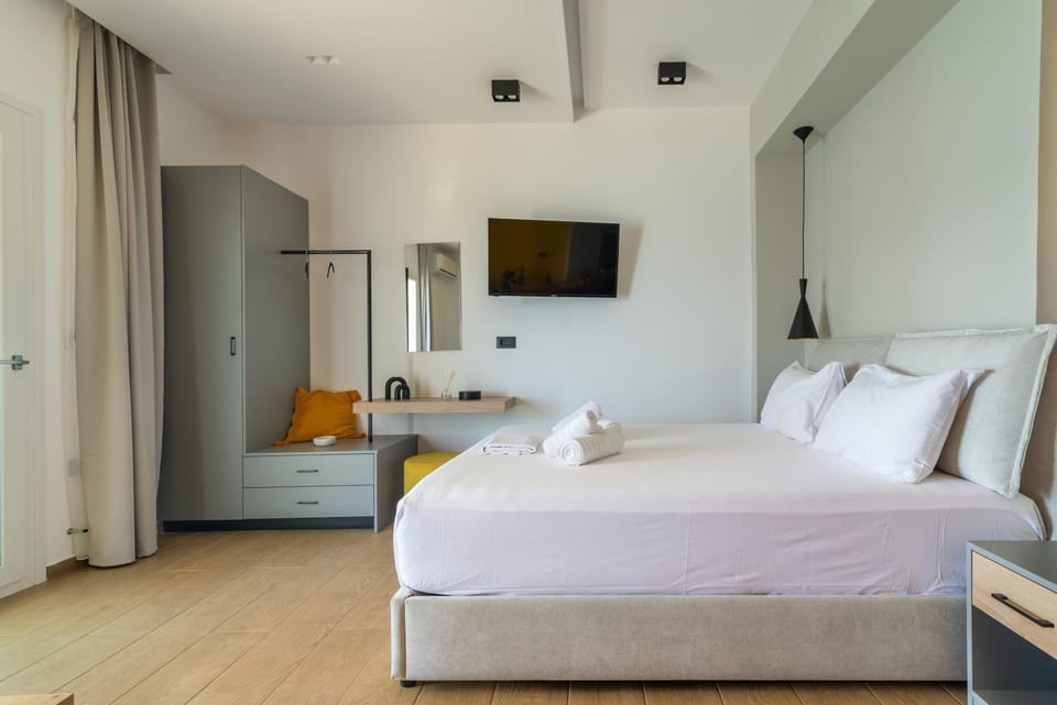 Bed, wardrobe