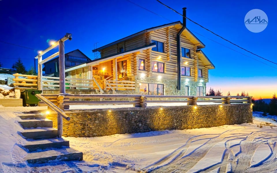Property building, Night, Winter
