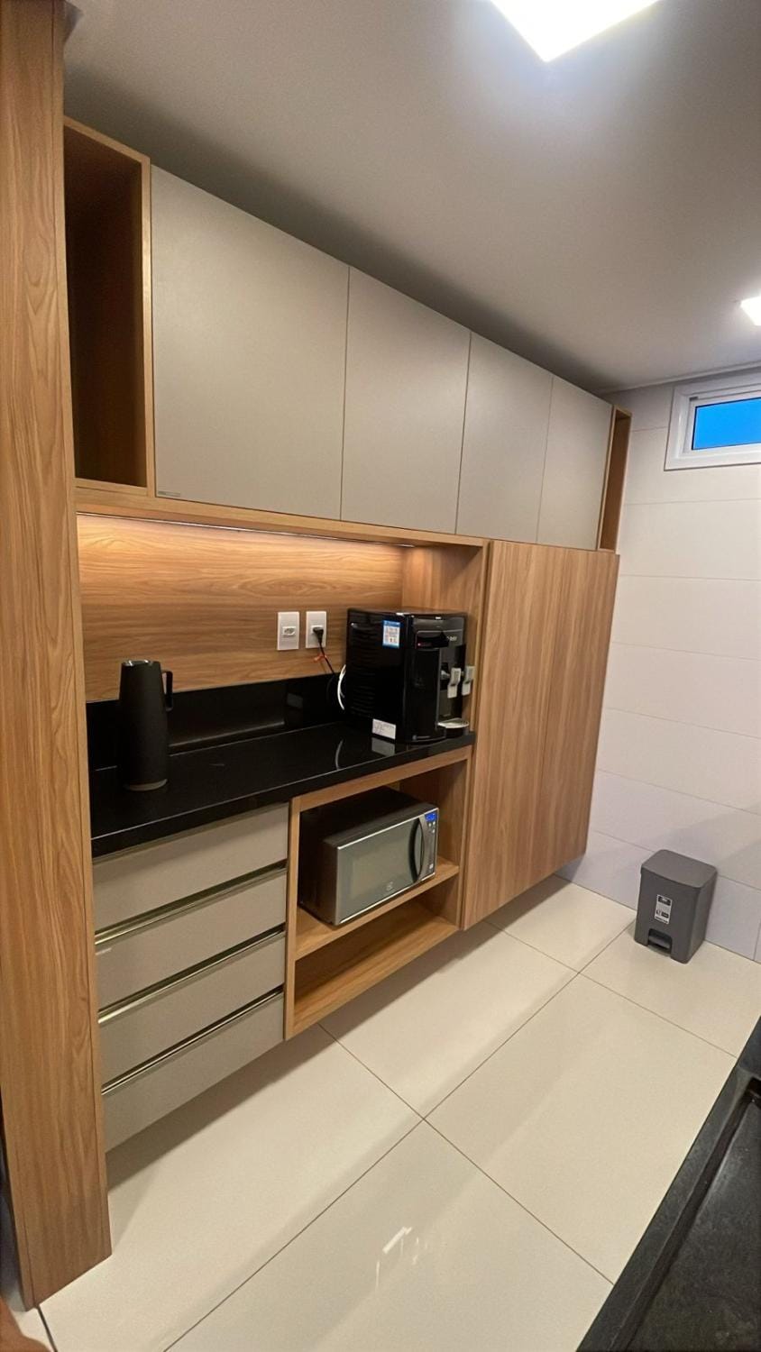 Kitchen or kitchenette, microwave