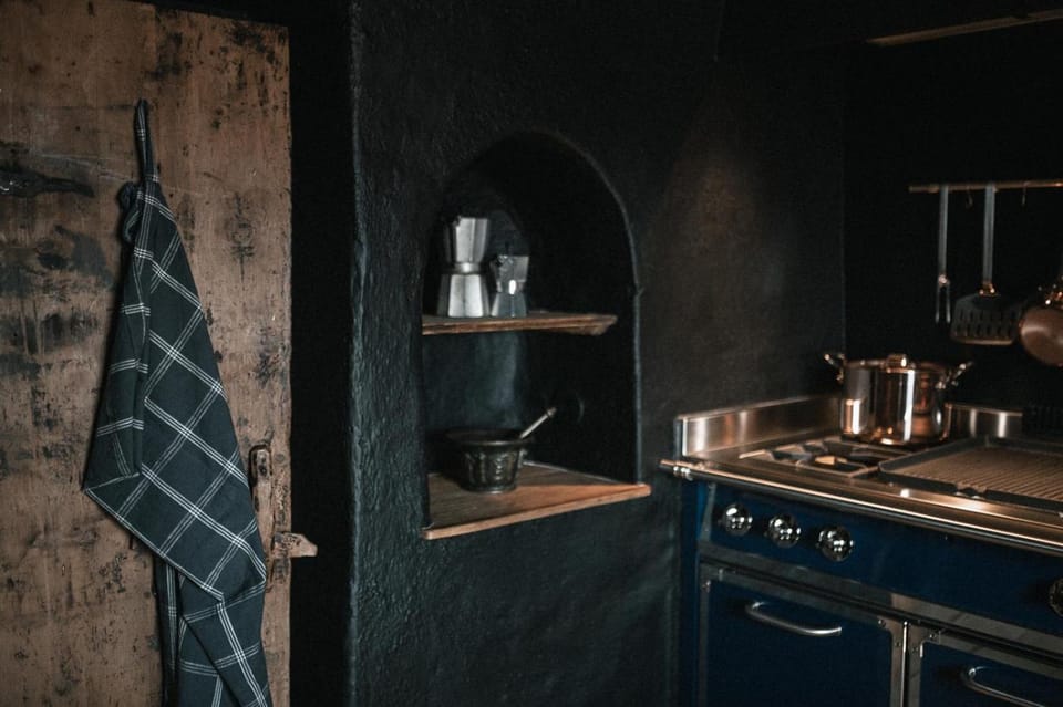 Kitchen or kitchenette, stove